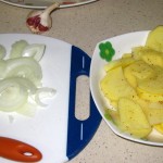 cortar patatas y cebolla